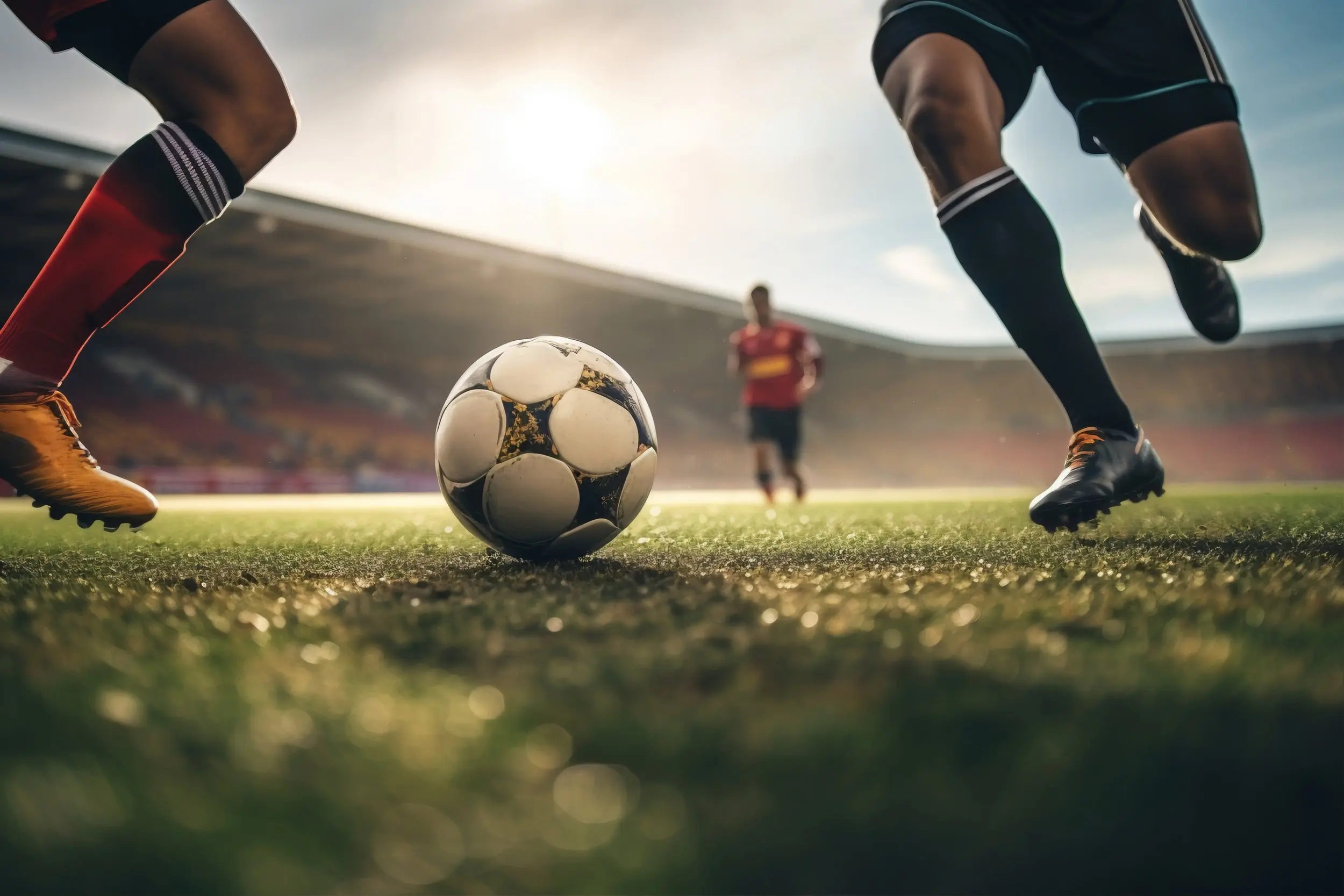 Soccer players in action, running with the ball on the field, demonstrating speed and coordination in the game.