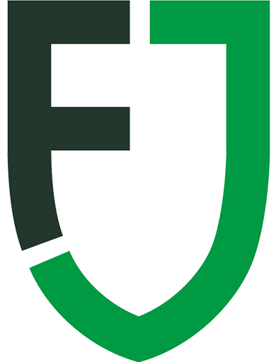 The letter 'f' displayed in green and black against a clean white background.