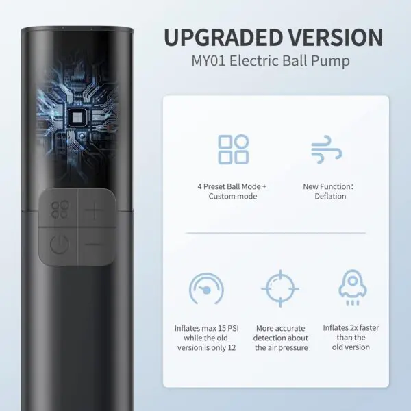 Pumteck MY01 Electric Ball Pump – Automatic Inflation & Deflation with Accurate Pressure Gauge, 4 Preset Modes, and High-Speed Inflation (Max 15 PSI) for Basketball, Soccer, Football & Volleyball - Image 2