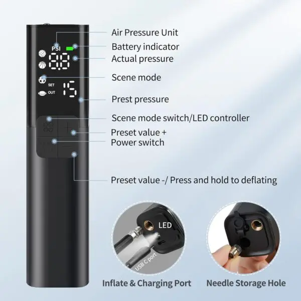 Pumteck MY01 Electric Ball Pump – Automatic Inflation & Deflation with Accurate Pressure Gauge, 4 Preset Modes, and High-Speed Inflation (Max 15 PSI) for Basketball, Soccer, Football & Volleyball - Image 3