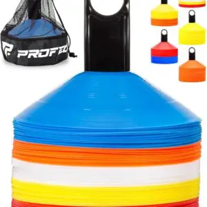 Pro Disc Cones (Set of 50) – Agility Soccer Cones with Carry Bag & Training Guide