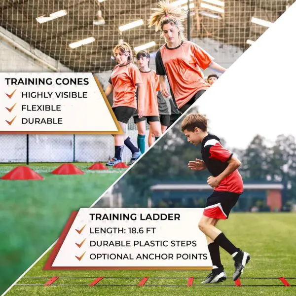 Soccer Goals for Backyard - Portable Soccer Goals Set of 2 with Pump, Cones, Training Ladder, Size 4 Ball and Carry Bag - 6FT x 4FT Soccer Nets, Durable Soccer Equipment for Kids and Adults - Image 6