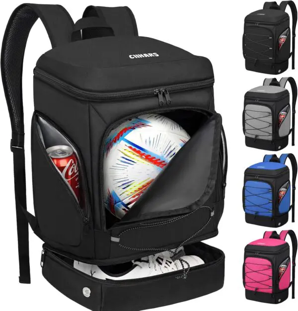 Premium Soccer Backpack with Ball Holder & Cleat Compartment – Multi-Sport Bag for Soccer, Basketball, Volleyball, and Football, Includes Insulated Pocket for Drinks & Food