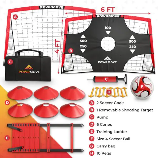 Soccer Goals for Backyard - Portable Soccer Goals Set of 2 with Pump, Cones, Training Ladder, Size 4 Ball and Carry Bag - 6FT x 4FT Soccer Nets, Durable Soccer Equipment for Kids and Adults - Image 3