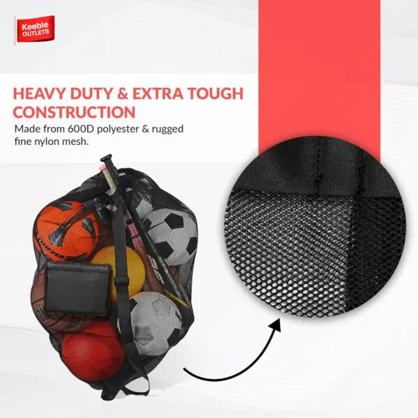 Keeble Outlets Extra Large Sports Ball Bag – Heavy Duty Mesh Soccer Ball Bag with Drawstring & Shoulder Strap - Image 7