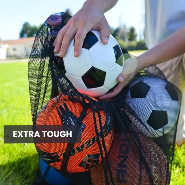Keeble Outlets Extra Large Sports Ball Bag – Heavy Duty Mesh Soccer Ball Bag with Drawstring & Shoulder Strap - Image 4