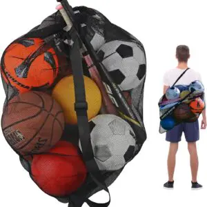 Keeble Outlets Extra Large Sports Ball Bag – Heavy Duty Mesh Soccer Ball Bag with Drawstring & Shoulder Strap