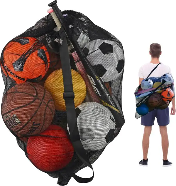 Keeble Outlets Extra Large Sports Ball Bag – Heavy Duty Mesh Soccer Ball Bag with Drawstring & Shoulder Strap