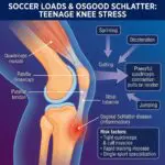 Osgood-Schlatter Disease, illustration of the area and symptoms
