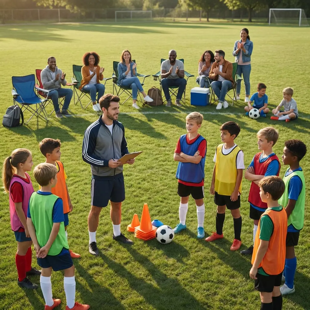Parents supporting coach. Sitting respectfully on the sidelines.