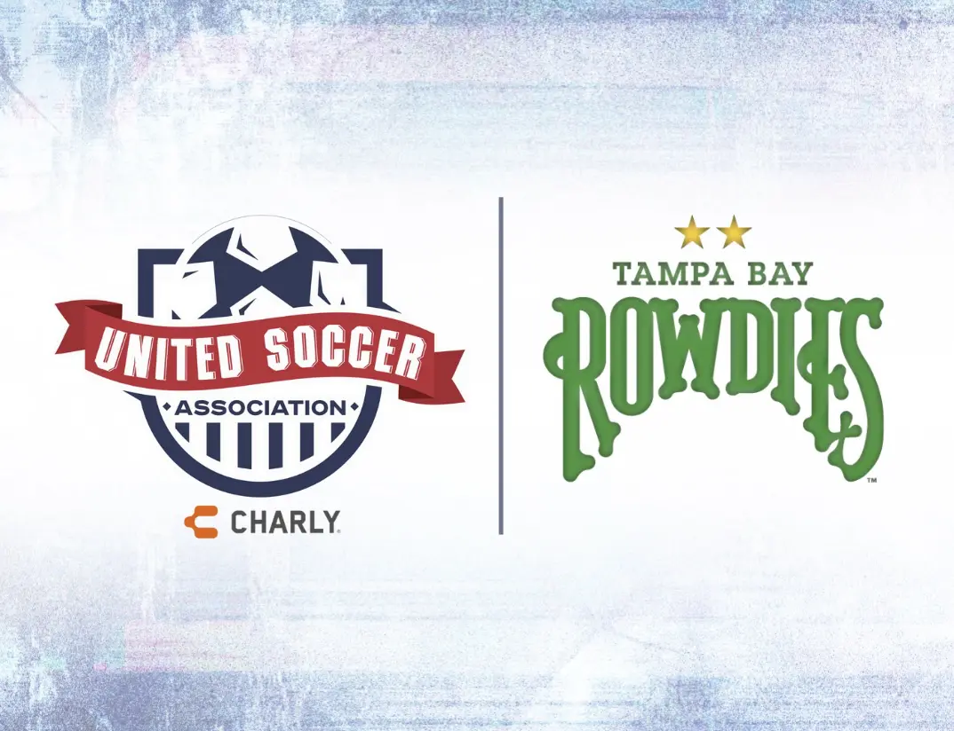United Soccer Association (USA) and Tampa Bay Rowdies partnership logo for competitive, affordable youth soccer in Florida’s Region C, sponsored by CHARLY.