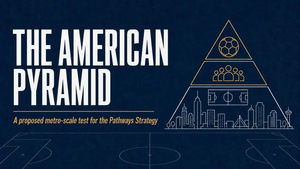 The American Pyramid banner — a proposed metro-scale test for the Pathways Strategy, shown as a three-tier pyramid over a city skyline
