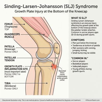 llustration of the knee showing Sinding-Larsen-Johansson SLJ syndrome